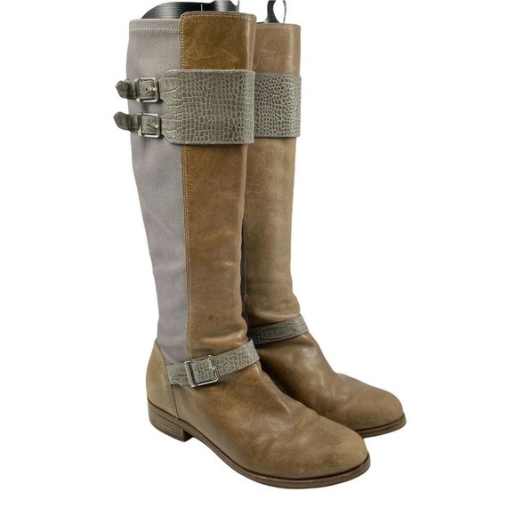 Cole Haan Shoes - Cole Haan Womens Two Tone D38290 Tan Black Knee High Riding Boots Size 9 B